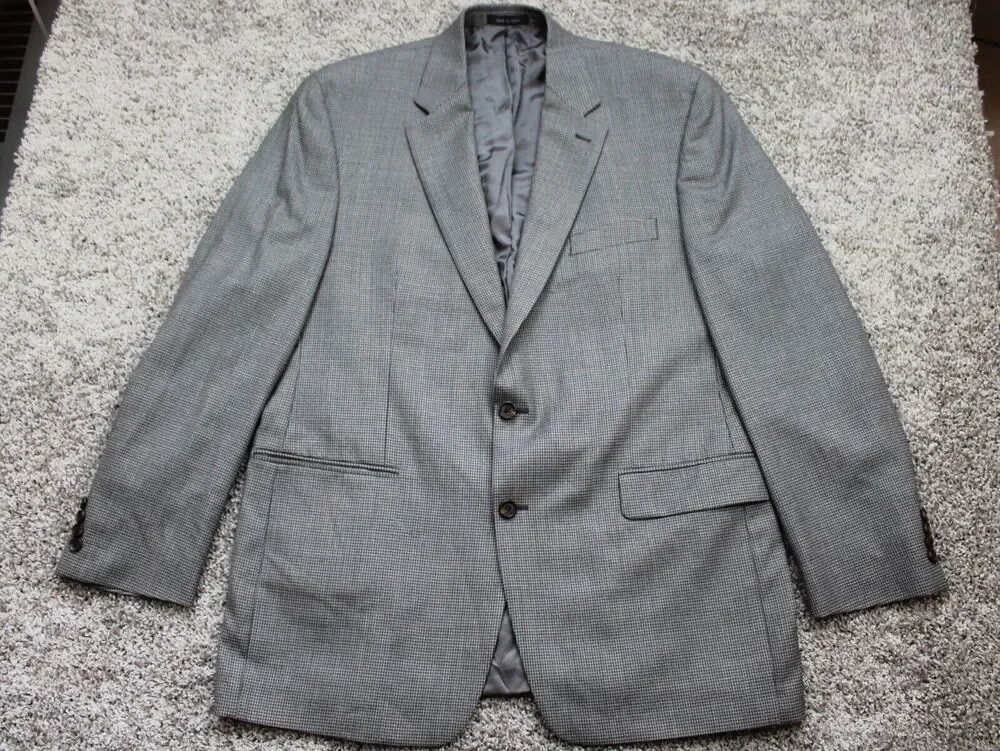 Lauren Ralph Lauren Herringbone Blazer Mens 44L Gray Wool Tailored Jacket